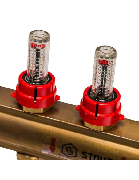 Коллектор STOUT из латуни в сборе с расходомерами 9 вых.