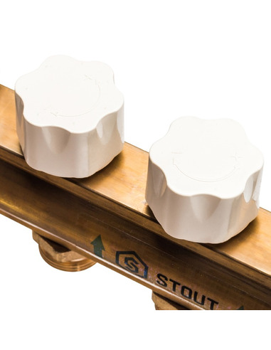 Коллектор STOUT из латуни в сборе с расходомерами 9 вых.