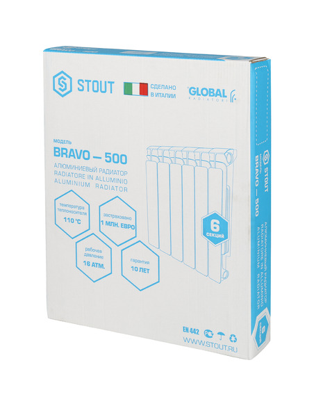 Алюминиевый радиатор STOUT Bravo 500 х6