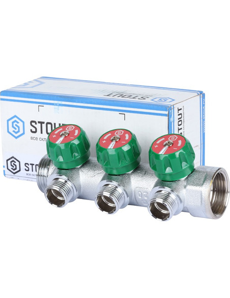 Коллектор регулирующий STOUT 3/4", 3 вых. 1/2" плоское уплотнение