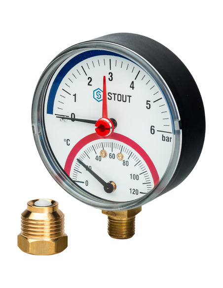 Термоманометр STOUT 80 мм, 0-120ºС, 0-6 бар радиальный