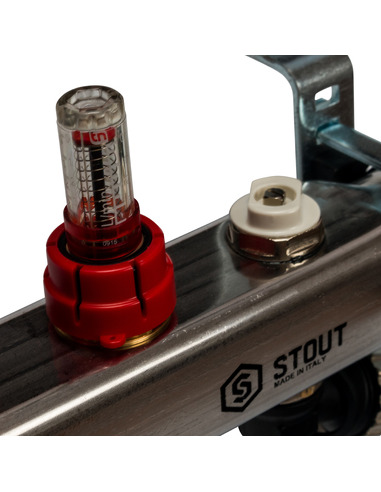 Коллектор STOUT из нержавеющей стали с расходомерами 2 вых. с воздухоотводчиком и сливом