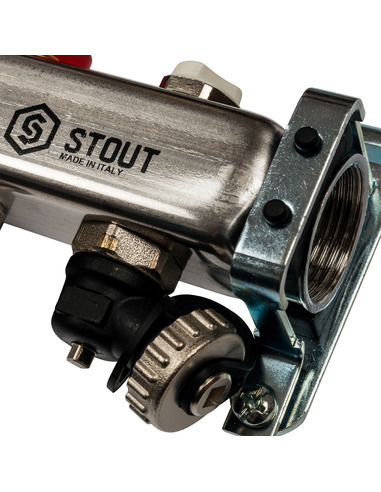 Коллектор STOUT из нержавеющей стали с расходомерами 2 вых. с воздухоотводчиком и сливом