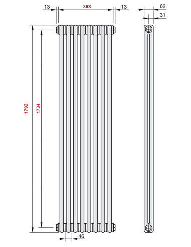 Радиатор трубчатый Zehnder Charleston 2180/08 1270/7610 1/2" RAL9016 (кроншт. в компл.)