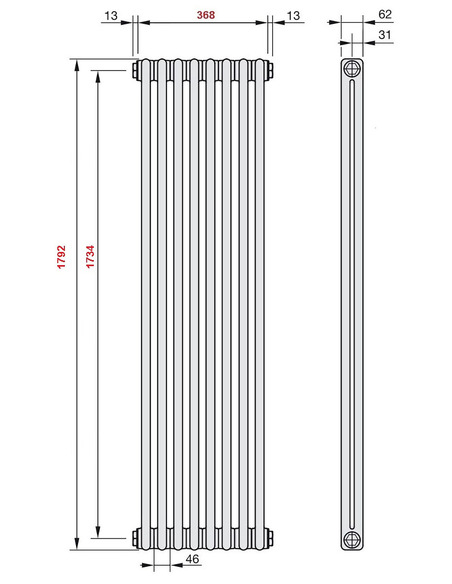 Радиатор трубчатый Zehnder Charleston 2180/08 1270/7610 1/2" RAL9016 (кроншт. в компл.)