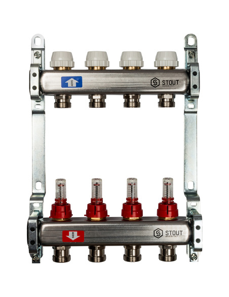 Коллектор STOUT из нержавеющей стали с расходомерами 4 вых.