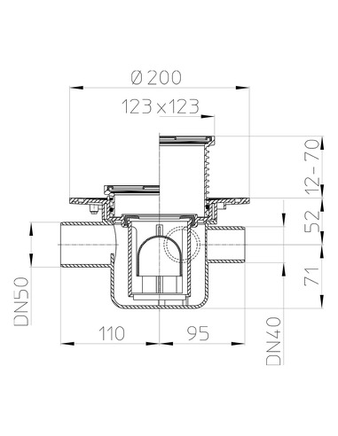 Трап HL304 с горизонтальным выпуском DN 50, обратным клапаном, 3 входа