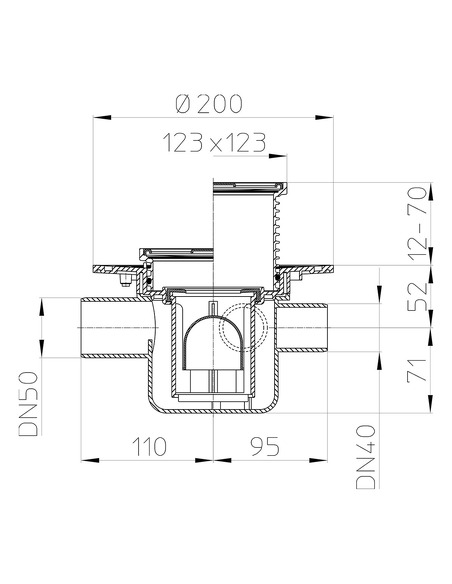 Трап HL304 с горизонтальным выпуском DN 50, обратным клапаном, 3 входа
