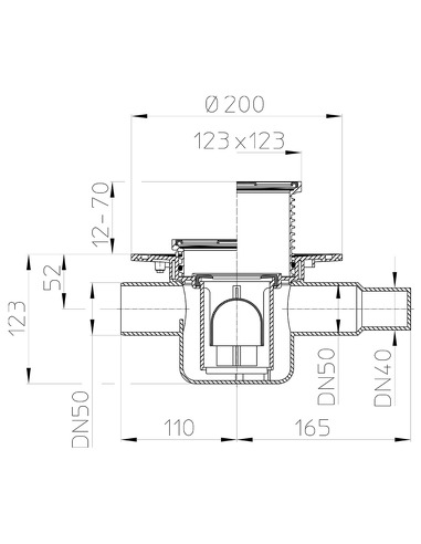 Трап HL300 с горизонтальным выпуском DN 50 и обратным клапаном