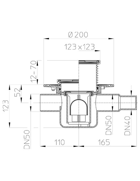 Трап HL300 с горизонтальным выпуском DN 50 и обратным клапаном