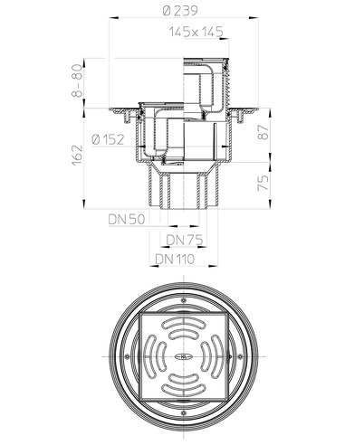 Трап HL3100 с вертикальным выпуском DN 50/75/110