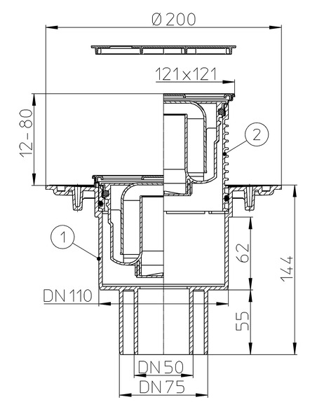 Трап HL310N-3000 с вертикальным выпуском DN 50/75/110