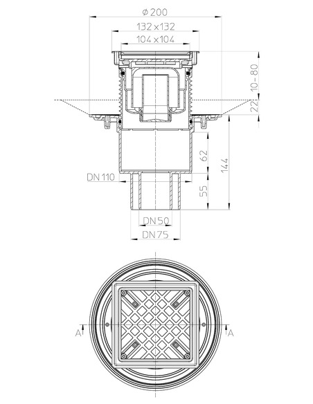 Трап HL310N-3020 с вертикальным выпуском DN 50/75/110
