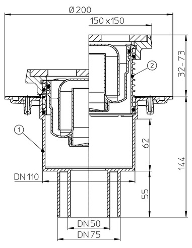 Трап HL310NG с вертикальным выпуском DN 50/75/110