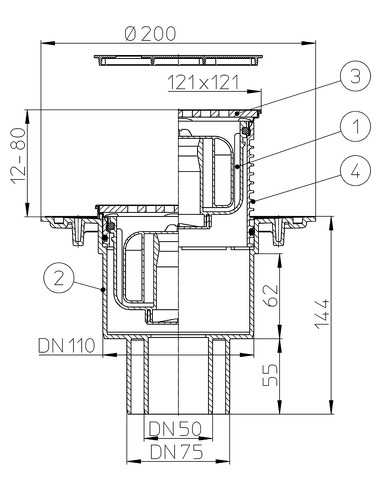 Трап HL310NPr-3125 с вертикальным выпуском DN 50/75/110 с "сухим" сифоном "Primus"