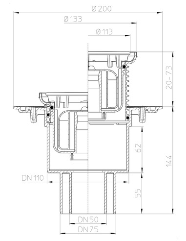 Трап HL310NPrR с вертикальным выпуском DN 50/75/110 с "сухим" сифоном "Primus"