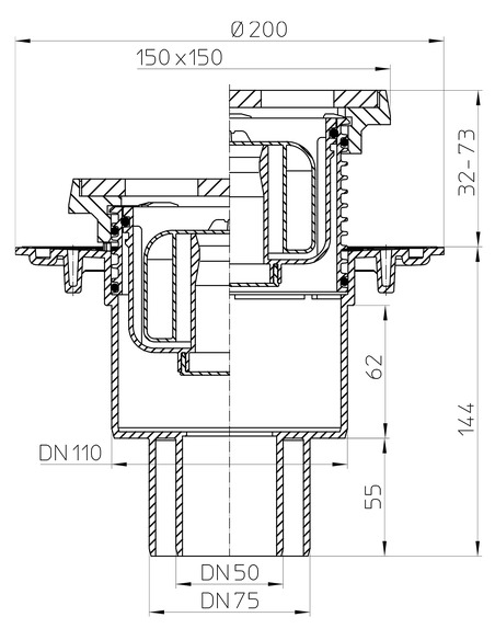 Трап HL310NPrG с вертикальным выпуском DN 50/75/110 с "сухим" сифоном "Primus"