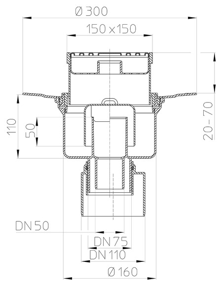 Трап HL317 с вертикальным выпуском DN 50/75/110