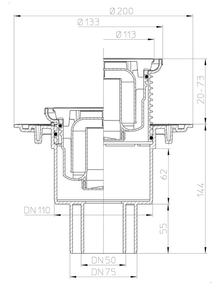 Трап HL310NR с вертикальным выпуском DN 50/75/110