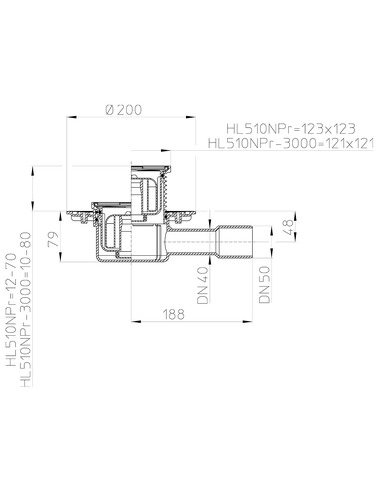 Трап HL510NPr с горизонтальным выпуском DN 40/50 с "сухим" сифоном "Primus"