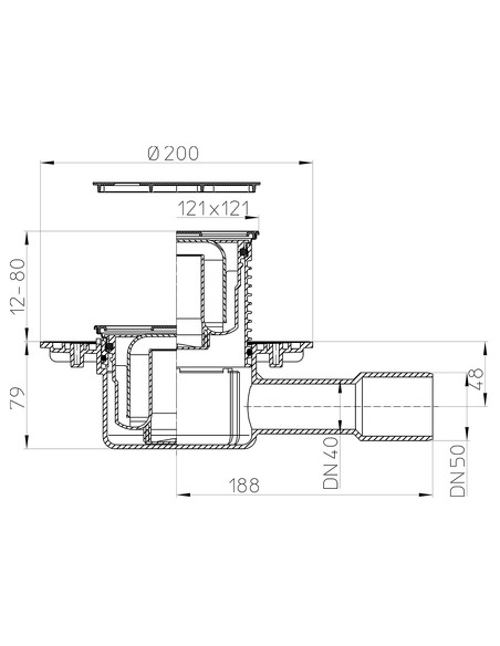 Трап HL510N-3000 с горизонтальным выпуском DN 40/50