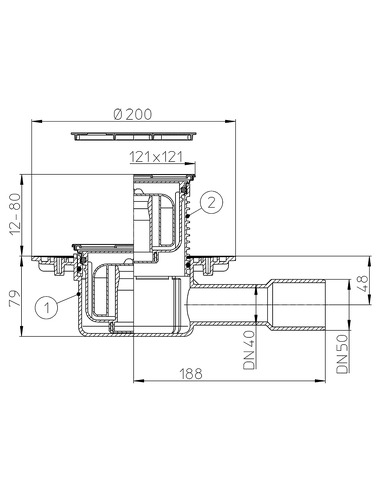 Трап HL510NPr-3000 с горизонтальным выпуском DN 40/50 с "сухим" сифоном "Primus"