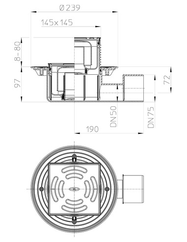 Трап HL5100 с горизонтальным выпуском DN 50/75