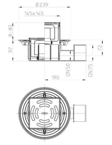 Трап HL5100 с горизонтальным выпуском DN 50/75