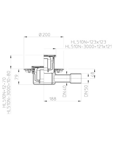 Трап HL510N с горизонтальным выпуском DN 40/50