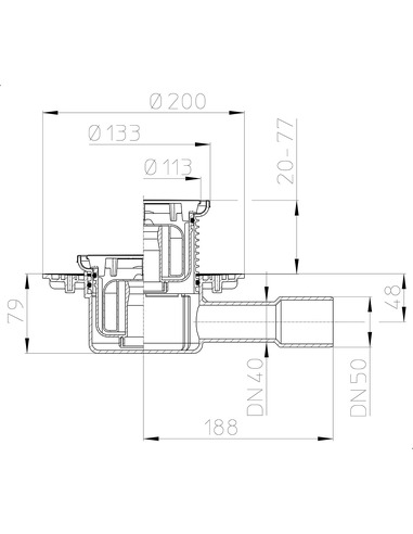 Трап HL510NPrR с горизонтальным выпуском DN 40/50 с "сухим" сифоном "Primus"