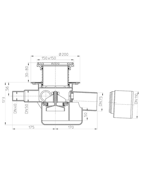 Трап HL70G с горизонтальным выпуском и обратным клапаном DN 75/110