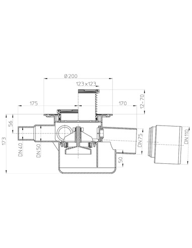 Трап HL70 с горизонтальным выпуском и обратным клапаном DN 75/110