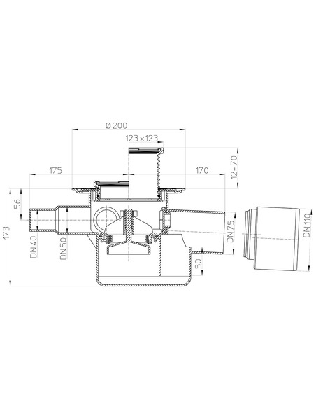 Трап HL70 с горизонтальным выпуском и обратным клапаном DN 75/110 Трап HL70 с горизонтальным выпуском и обратным клапаном DN 75/110