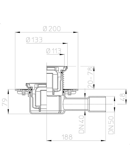 Трап HL510NR с горизонтальным выпуском DN 40/50
