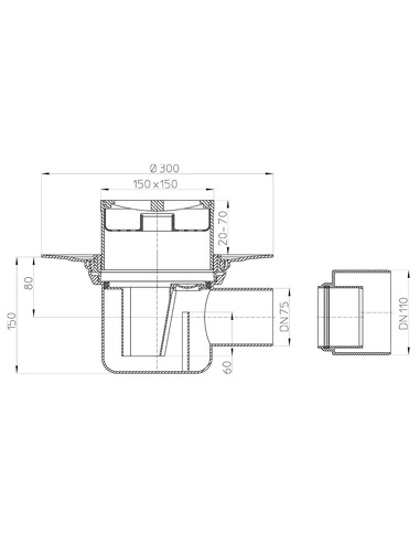 Трап HL72.1 с горизонтальным выпуском DN 75/110