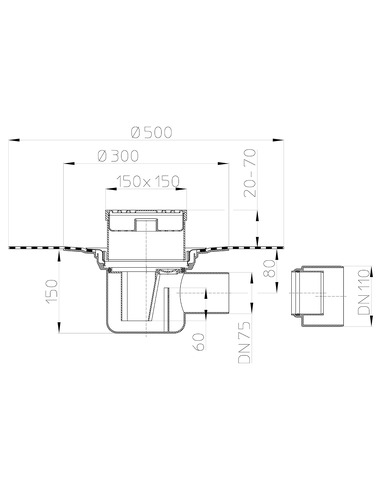Трап HL72.1HN с горизонтальным выпуском DN 75/110
