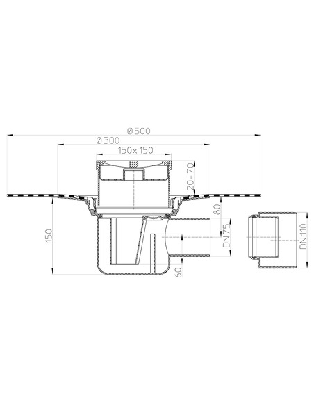 Трап HL72.1H с горизонтальным выпуском DN 75/110