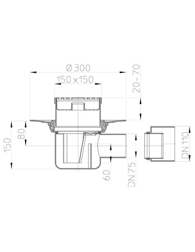 Трап HL72.1N с горизонтальным выпуском DN 75/110