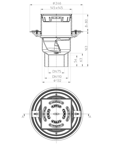 Трап HL3100T с вертикальным выпуском DN 75/110