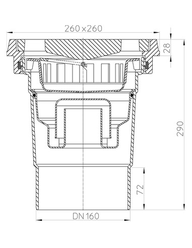 Трап HL606.1W/5 с вертикальным выпуском DN 160
