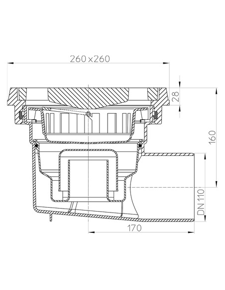 Трап HL605.1W с горизонтальным выпуском DN 110