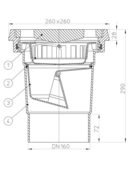 Трап HL606.1/5 с вертикальным выпуском DN 160