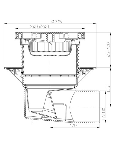Трап HL615L с горизонтальным выпуском DN 110