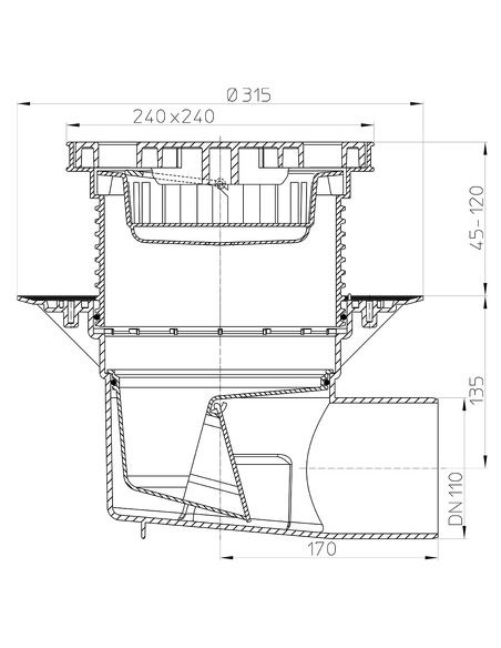 Трап HL615L с горизонтальным выпуском DN 110