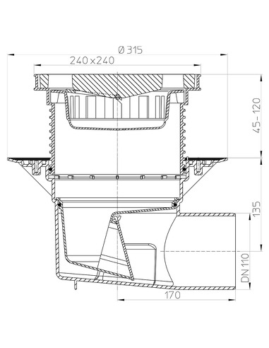 Трап HL615 с горизонтальным выпуском DN 110