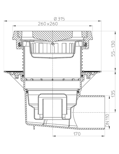 Трап HL615.1W с горизонтальным выпуском DN 110