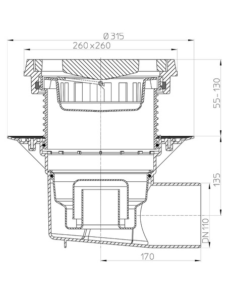 Трап HL615.1W с горизонтальным выпуском DN 110