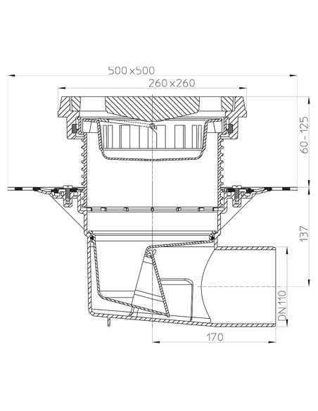 Трап HL615.1H с горизонтальным выпуском DN 110