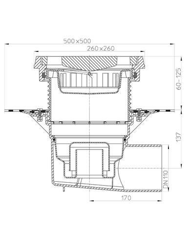 Трап HL615.1HW с горизонтальным выпуском DN 110