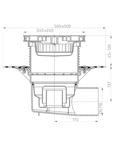 Трап HL615HLW с горизонтальным выпуском DN 110